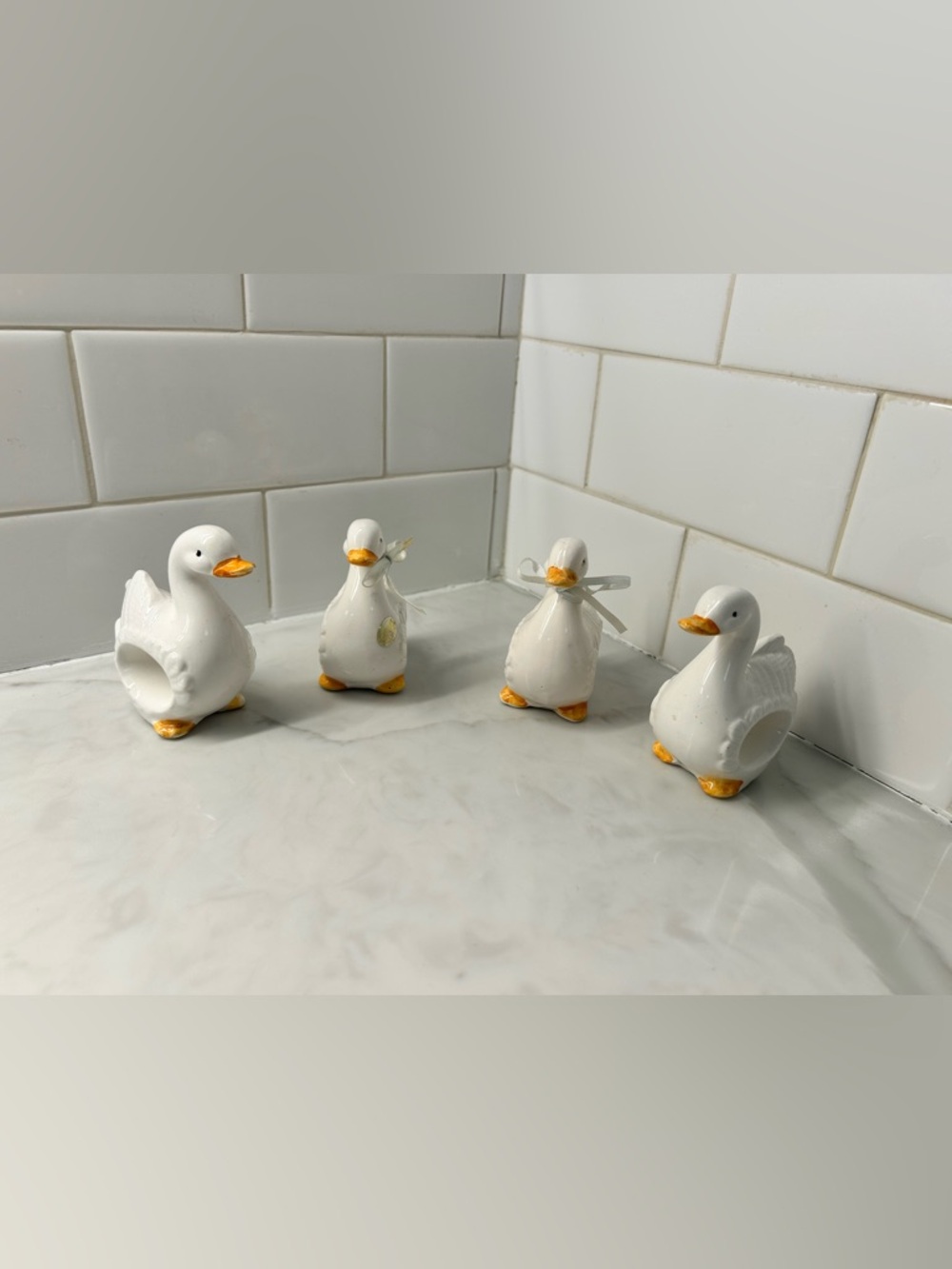 Vintage Set of 4 White Ceramic Goose Napkin Rings